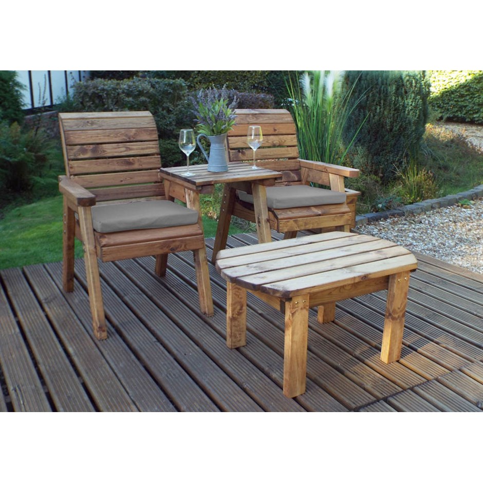 Charles Taylor Wooden Garden Twin Companion Dining Set With Grey Cushion