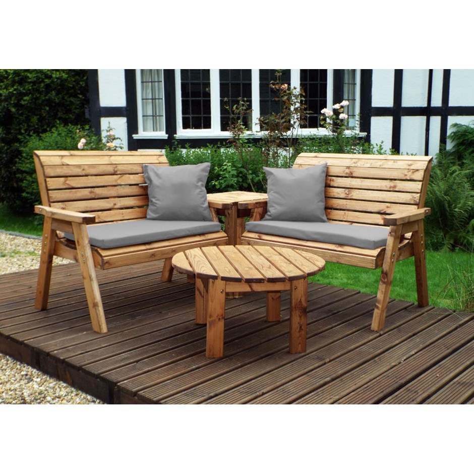 Charles Taylor Wooden Garden 4 Seater Corner Set With Grey Cushion