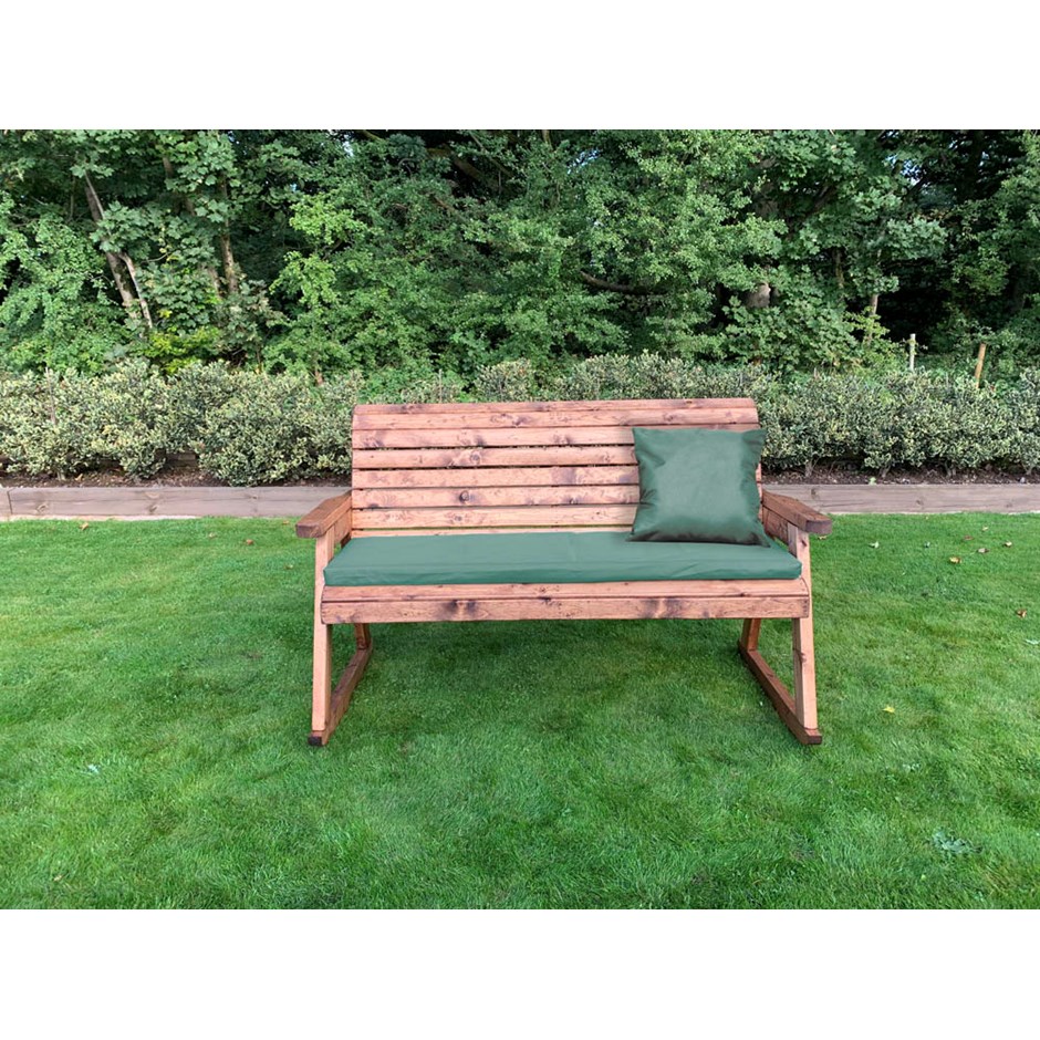 Charles Taylor Wooden Garden Three Seater Rocker With Green Cushion