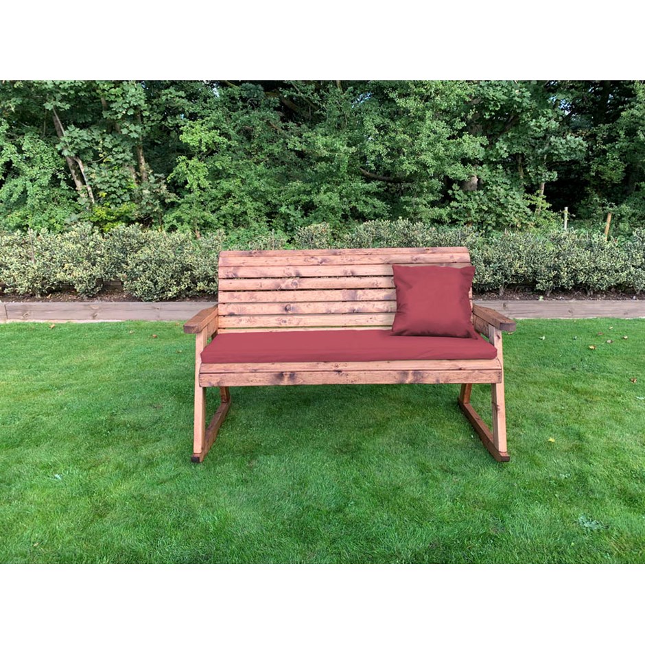 Charles Taylor Wooden Garden Three Seater Rocker With Burgundy Cushion