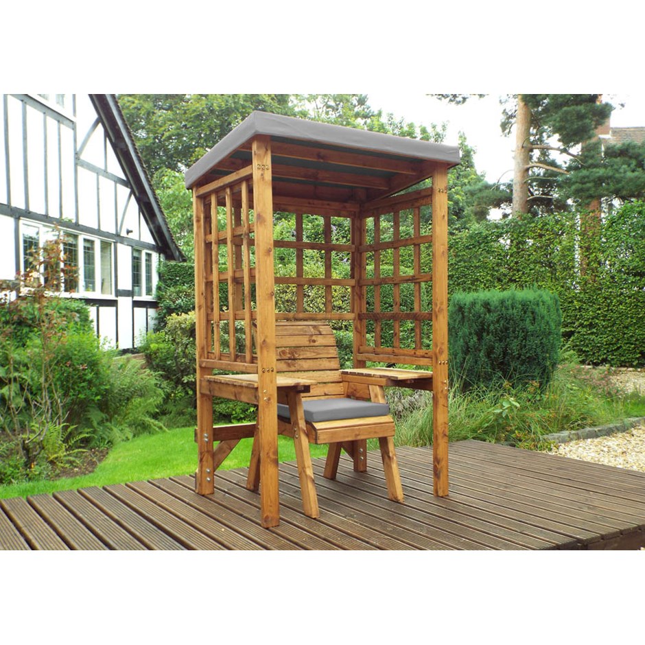Charles Taylor Wooden Garden Wentworth Single Arbour Grey With Grey Cushion