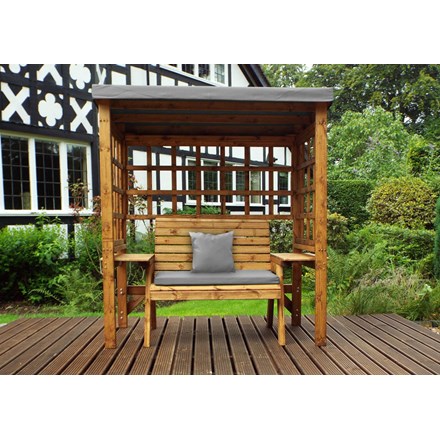 Charles Taylor Wooden Garden Wentworth Two Seat Arbour Grey With Grey Cushion