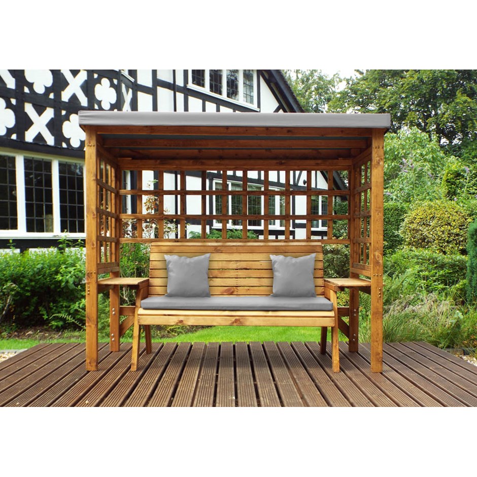 Charles Taylor Wooden Garden Wentworth Three Seater Arbour Grey With Grey Cushio