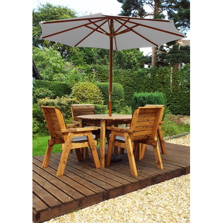 Charles Taylor Wooden Garden Four Seater Round Table Set With Grey Cushion