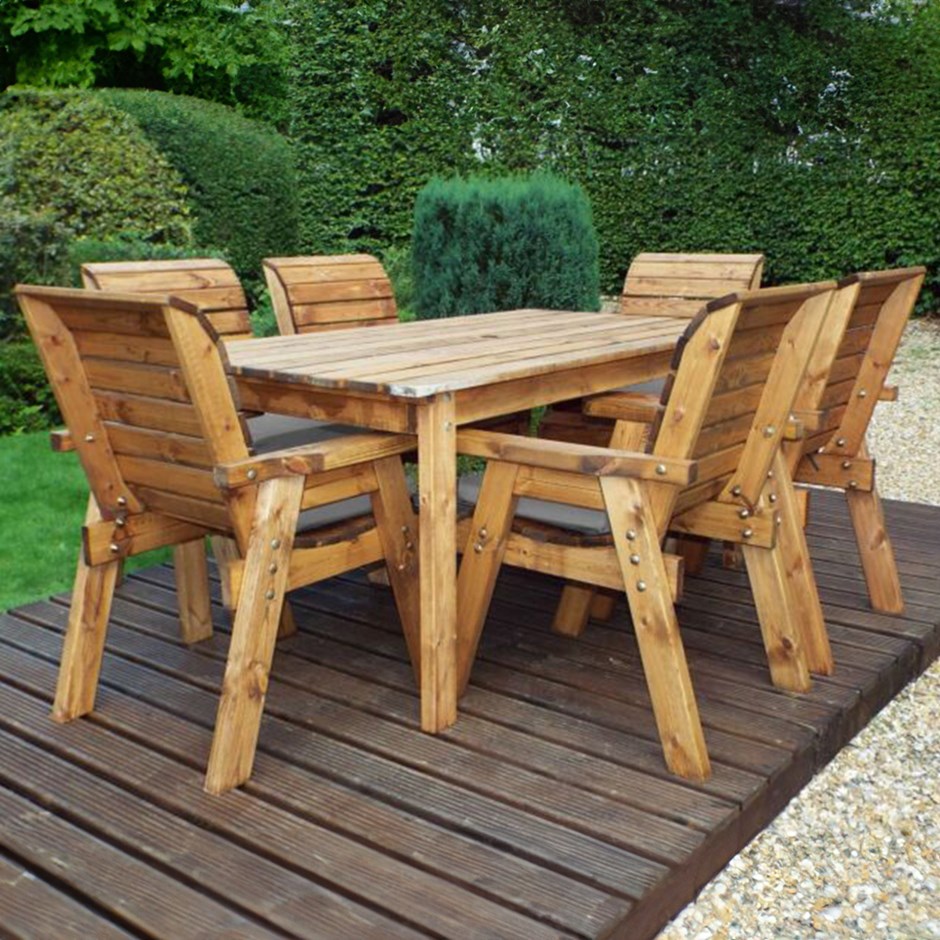 Charles Taylor Wooden Garden Six Seater Table Set With Grey Cushion