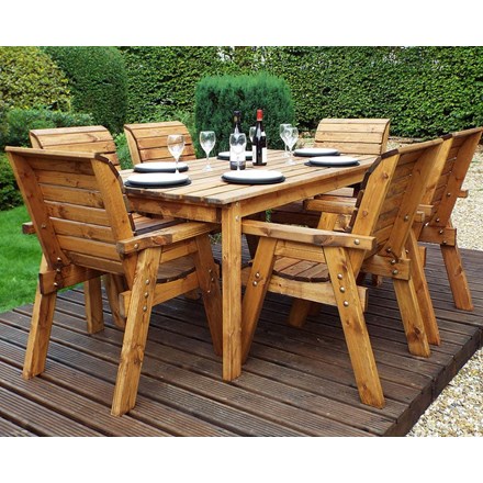 Charles Taylor Wooden Garden Six Seater Table Set With Grey Cushion