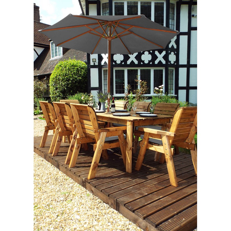 Charles Taylor Wooden Garden Eight Seater Rect Table Set With Grey Cushion