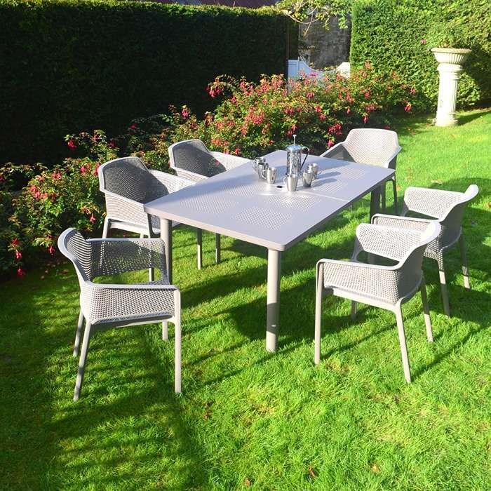 Libeccio Table With 6 Net Chair Set Turtle Dove