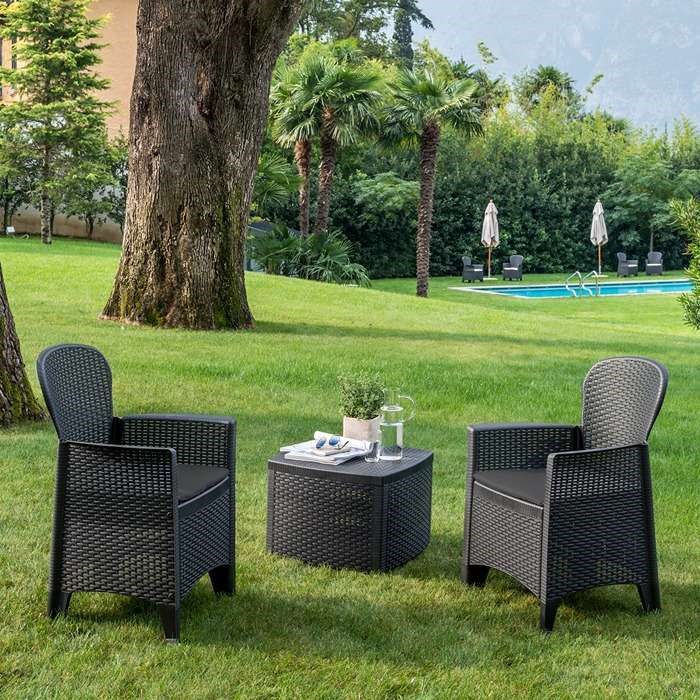 Sicily Side Table With 2 Sicily Chairs Set Anthracite