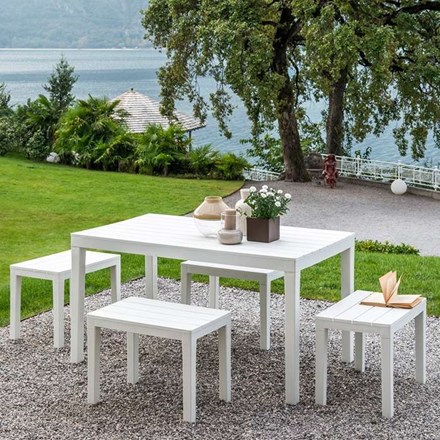 Roma Rectangular Table With 4 Roma Bench Set White