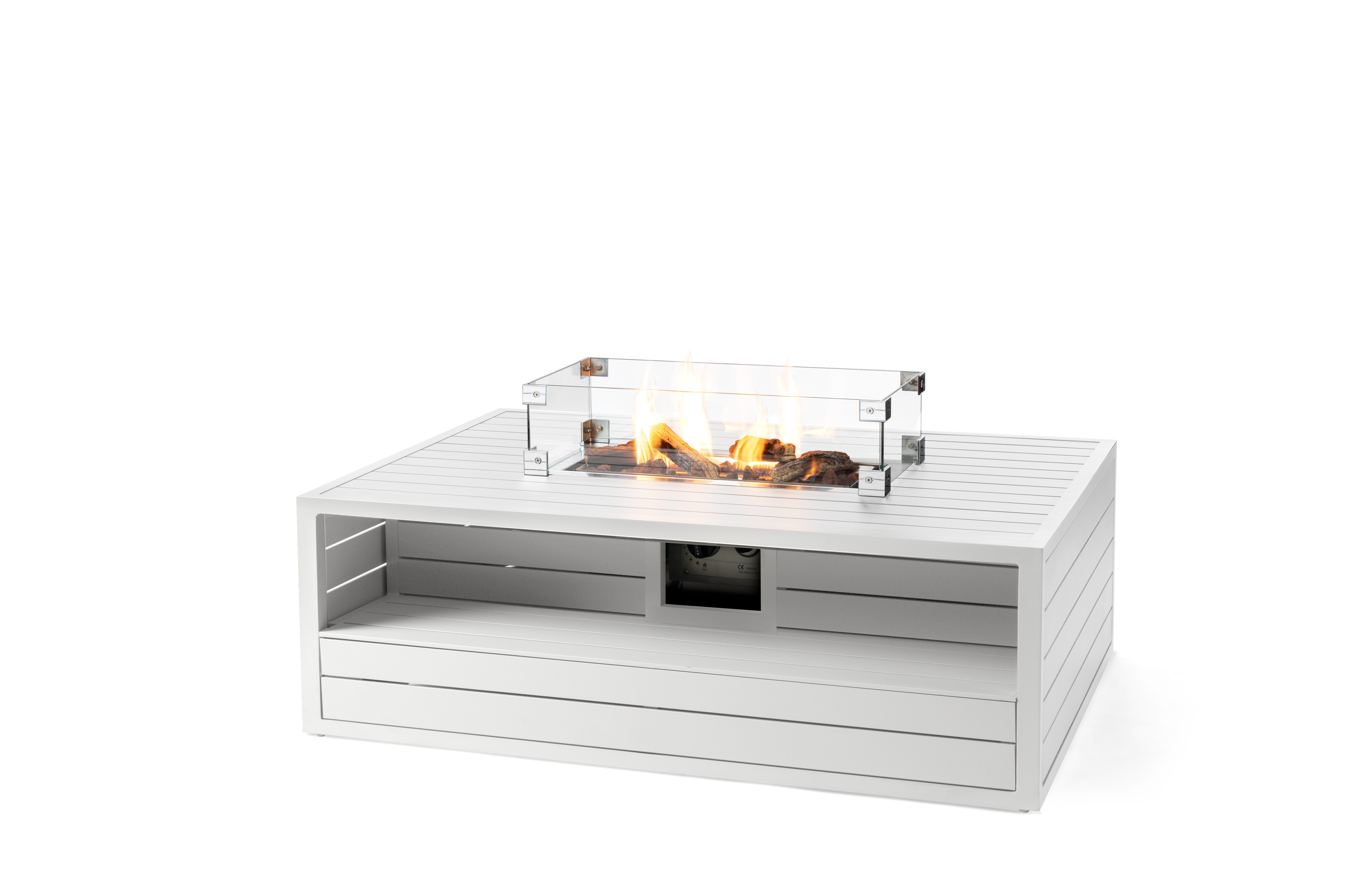 Aluminium Rectangular White Cocoon With Burner & Glass Screen
