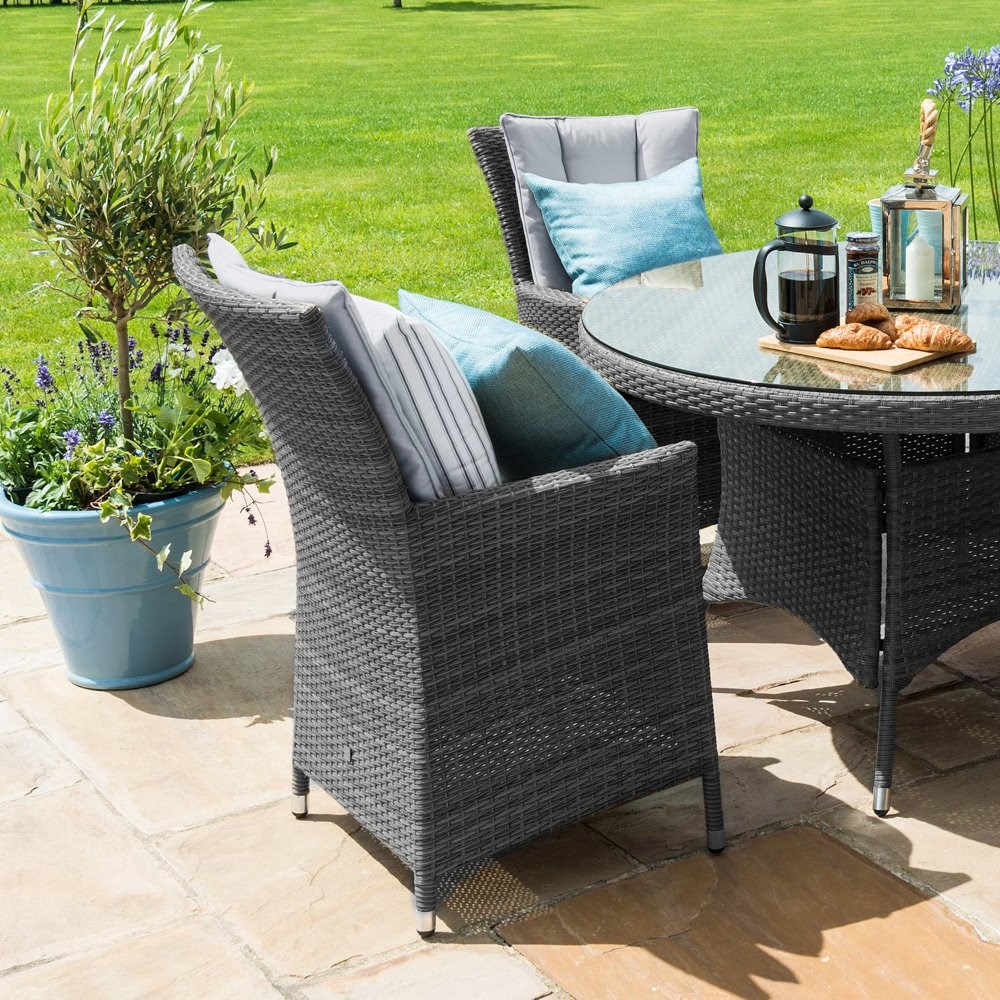 LA 4 Seater Round Table Garden Rattan Dining Set in Grey