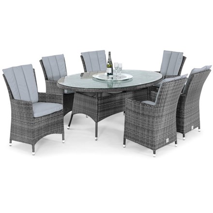 LA 6 Seater Rattan Oval Dining Set with Ice Bucket and Lazy Susan in Grey