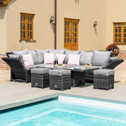 Henley Corner Rattan Garden Dining Set with Rising Table in Grey
