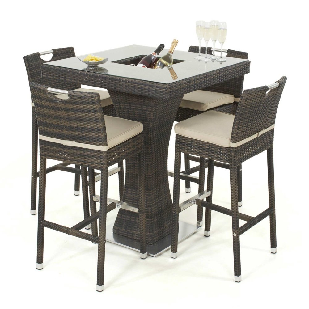 4 Seater Garden Square Bar Set With Ice Bucket Brown