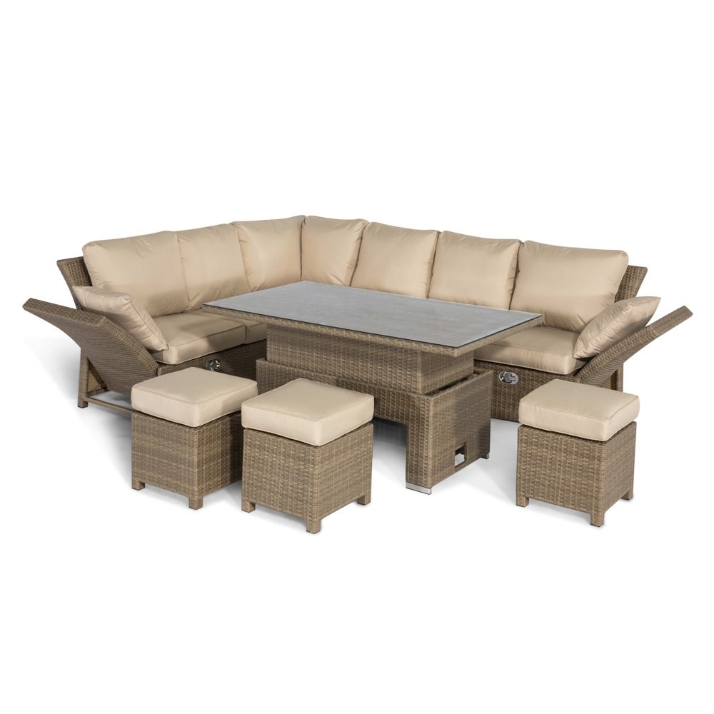 Tuscany Garden Rattan Corner Sofa and Footstools Dining Set in Natural