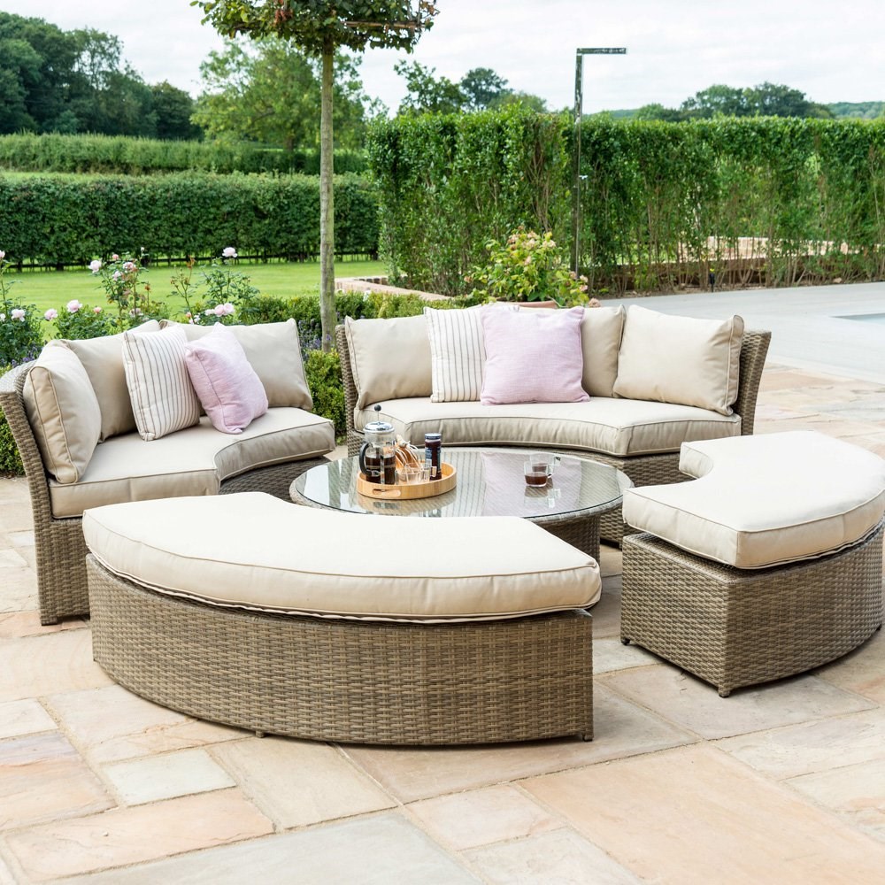 Tuscany Garden Rattan Sofa and Bench Suite with Glass Top Table in Natural