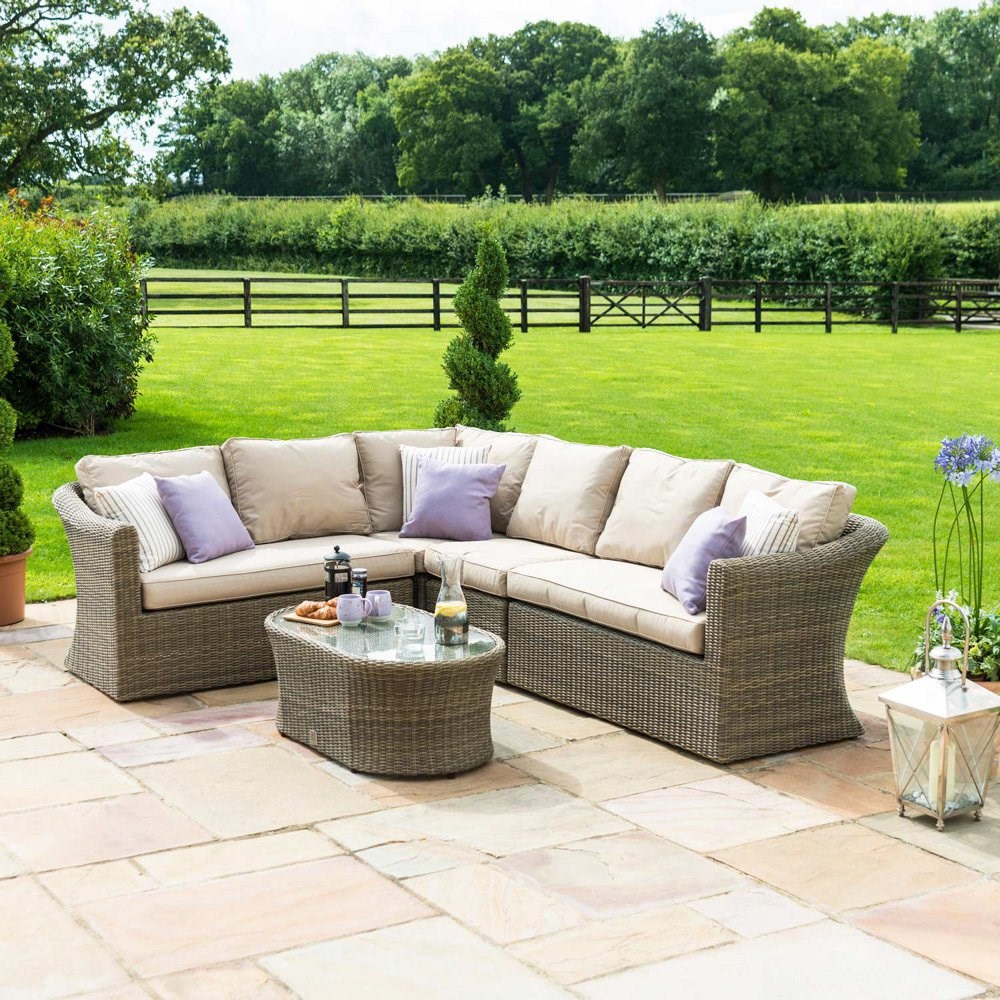 Winchester Garden Rattan Large Corner Sofa Chair and Table Set in Natural