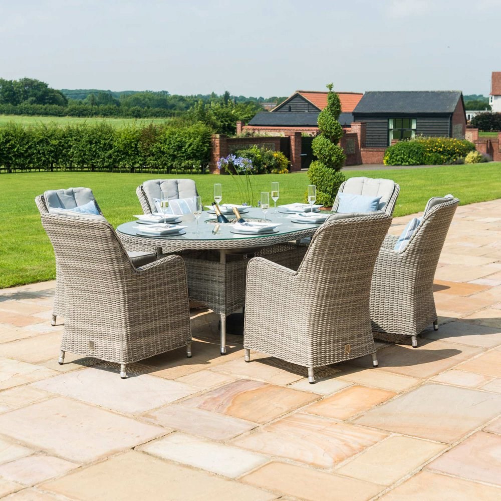 Oxford 6 Seater Garden Oval Table With Ice Bucketlazy Susan And Chairslight Grey