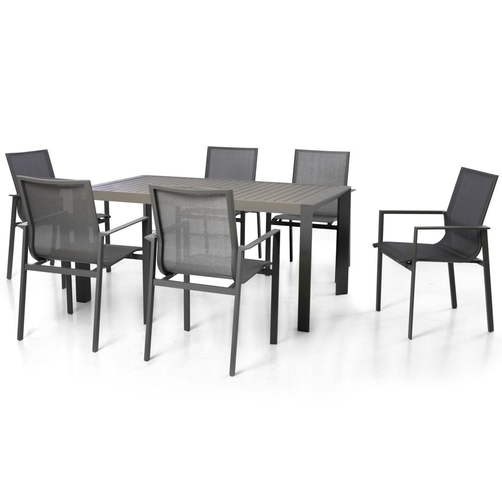 New York Garden 6 Seater Rattan Dining Table and Chairs Set in Grey