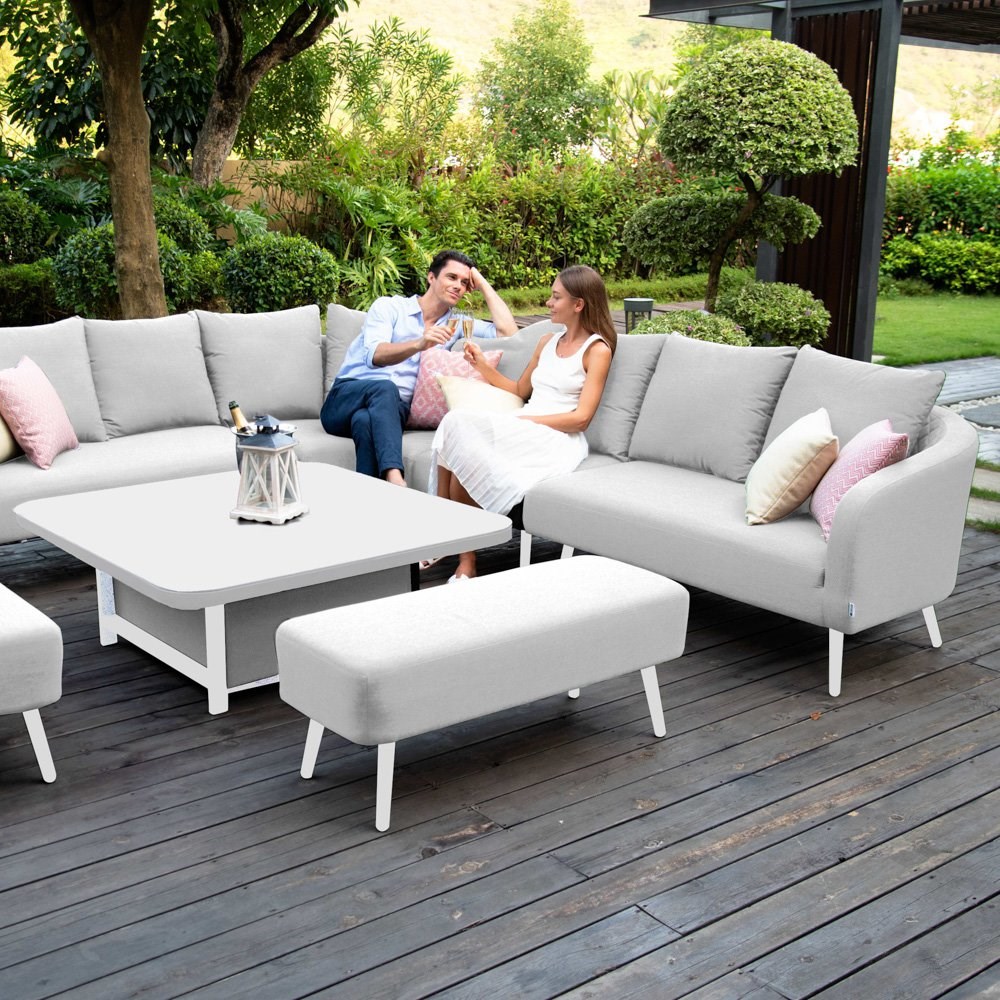 Ambition Square Lead Chine Rattan Sofa and Bench Dining Set with Rising Table