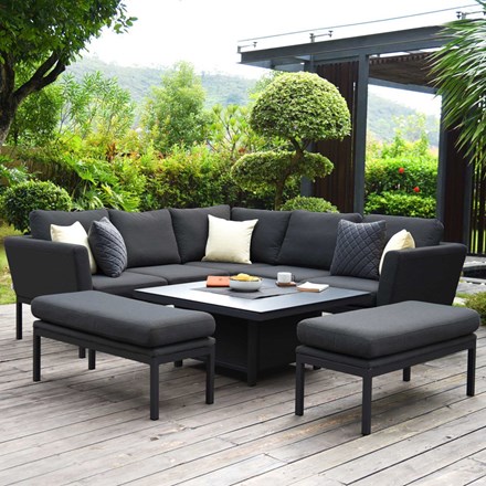 Pulse Square Charcoal Rattan Corner Sofa and Bench Dining Set with Rising Table