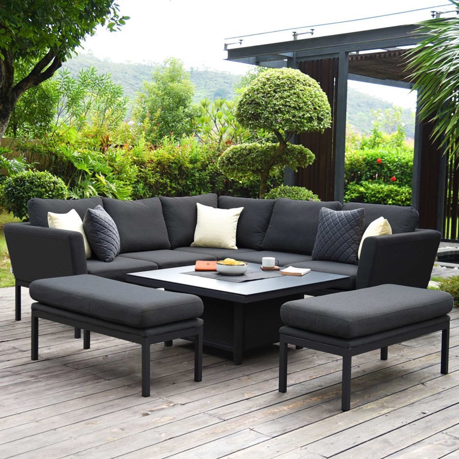 Pulse Garden Square Corner Sofa And Benches Dg Set With Risg Table Charcoal
