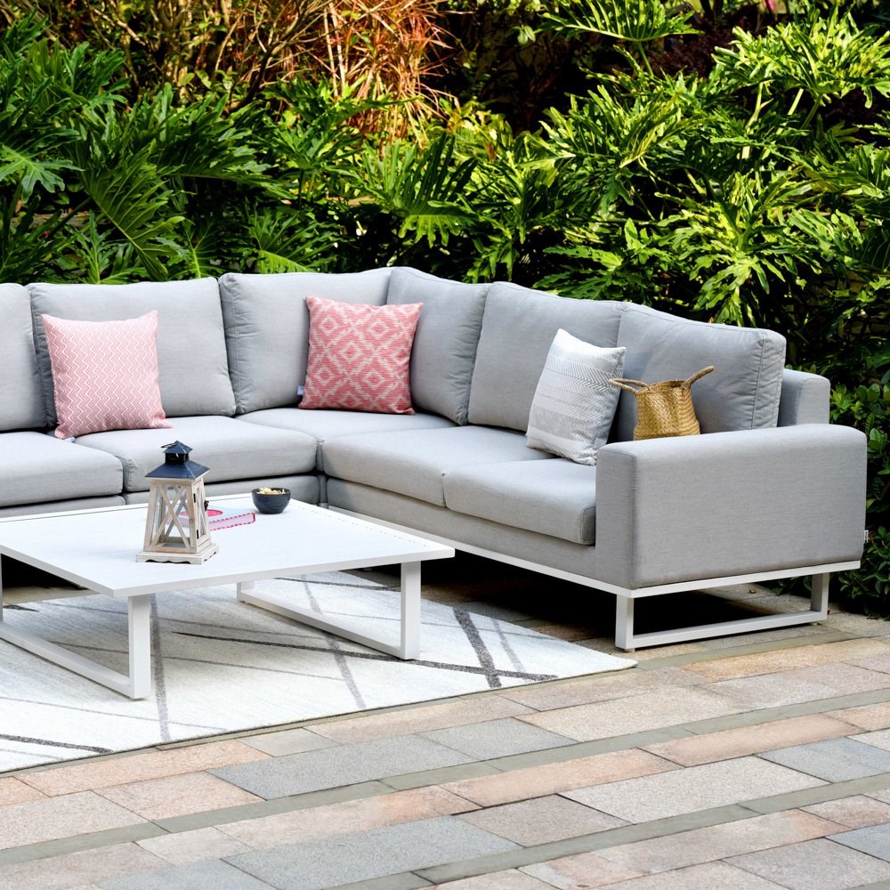 Ethos Large Garden Rattan Corner Sofa Set and Coffee Table in Lead Chine