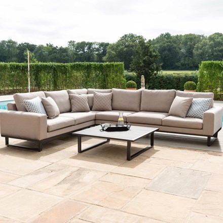 Ethos Large Garden Rattan Corner Sofa Set and Coffee Table in Taupe