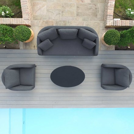 Ambition Garden 3 Seater Rattan Sofa Armchair and Coffee Table Set in Flanelle