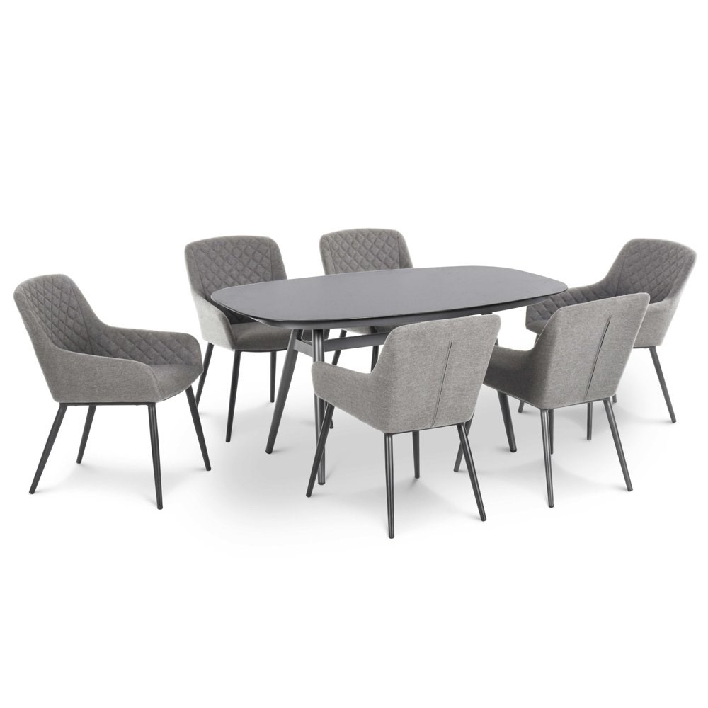 Zest Garden 6 Seater Oval Rattan Dining Table and Chairs Set in Flanelle