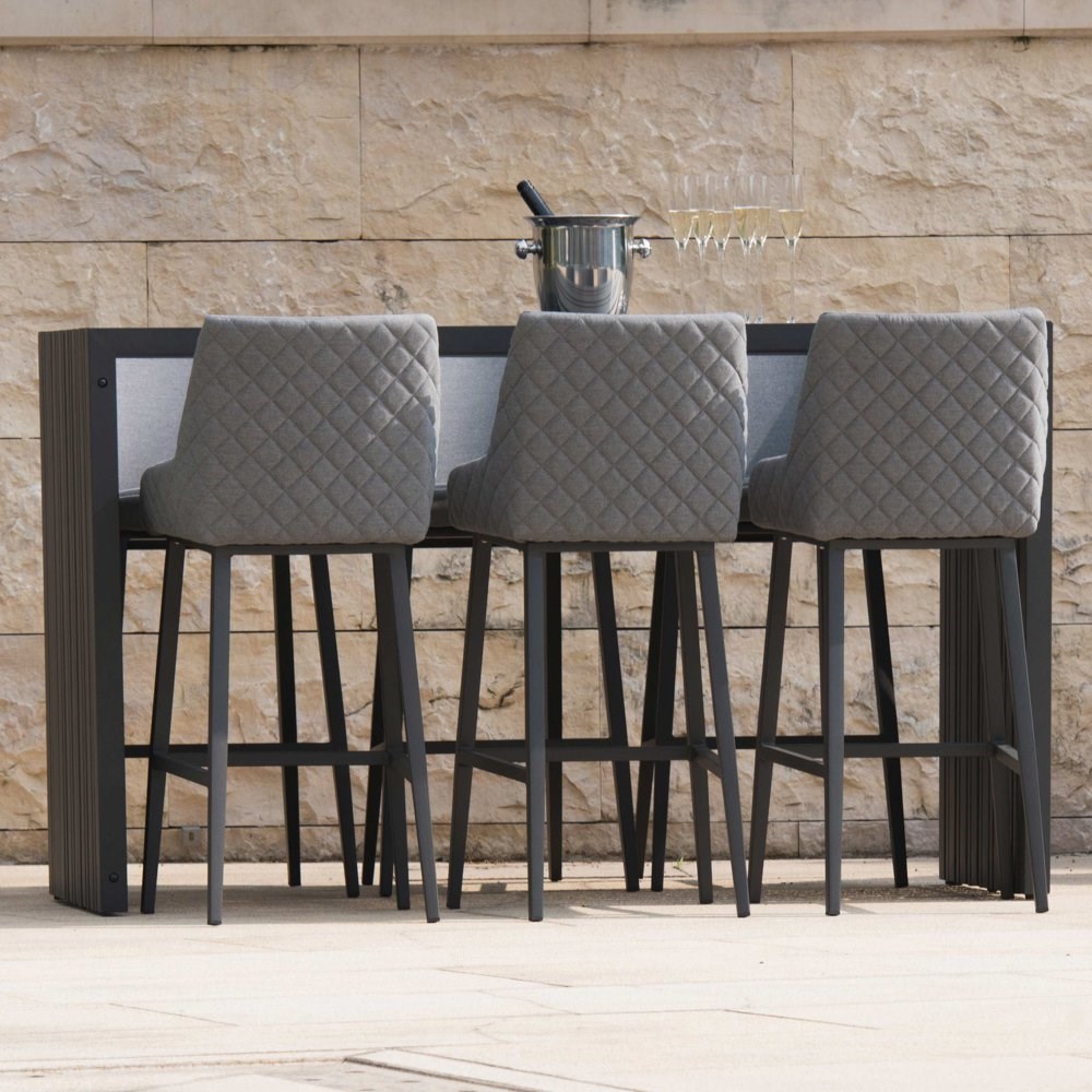 Regal 6 Seater Rattan Rectangular Table and Bar Stools Dining Set in Flanelle