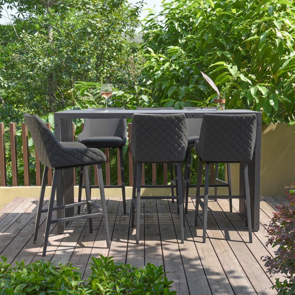 Regal 6 Seater Rattan Rectangular Table and Bar Stools Dining Set in Charcoal