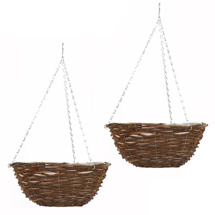30Cm Rattan Hanging Basket Planter By Smart Garden Set Of Two