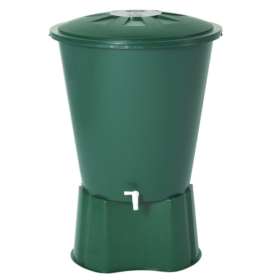 210 Litre Round Rain Water Butt Including Tap and Lid In Green