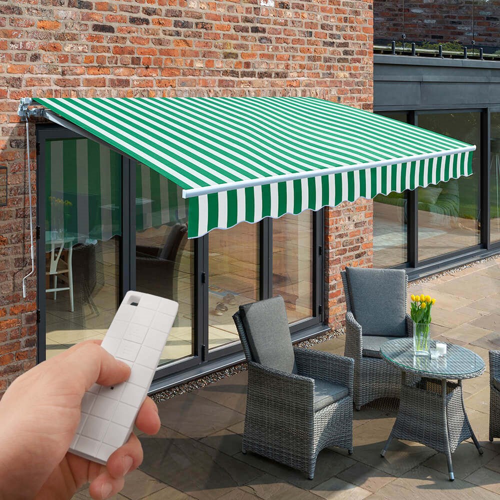 Budget Wireless Electric Awning | Green & White Stripe