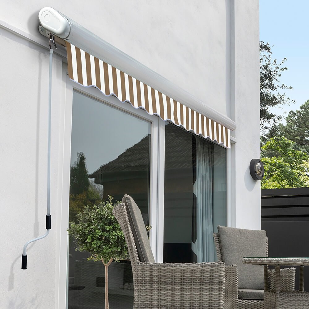 Full Cassette Electric Awning | Brown & White Stripe
