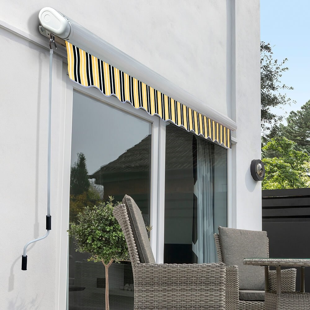 Full Cassette Electric Awning | Yellow & Grey Stripe