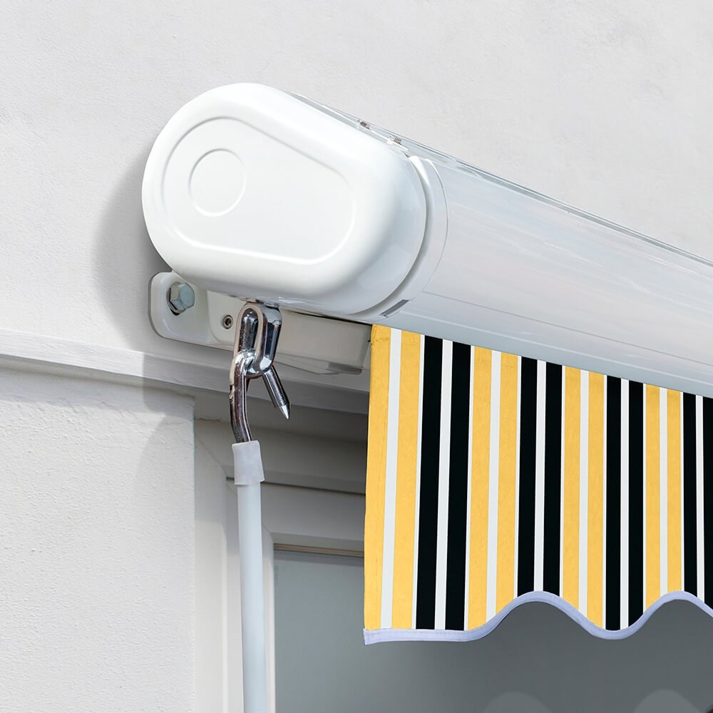 Full Cassette Electric Awning | Yellow & Grey Stripe