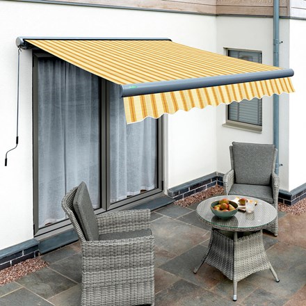 3.0m Full Cassette Electric Yellow Stripe Awning (Charcoal Cassette)