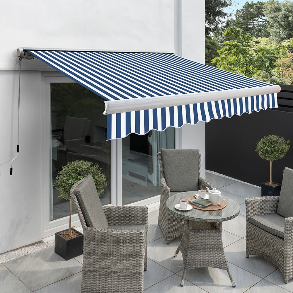 Full Cassette Manual Awning | Blue & White Stripe