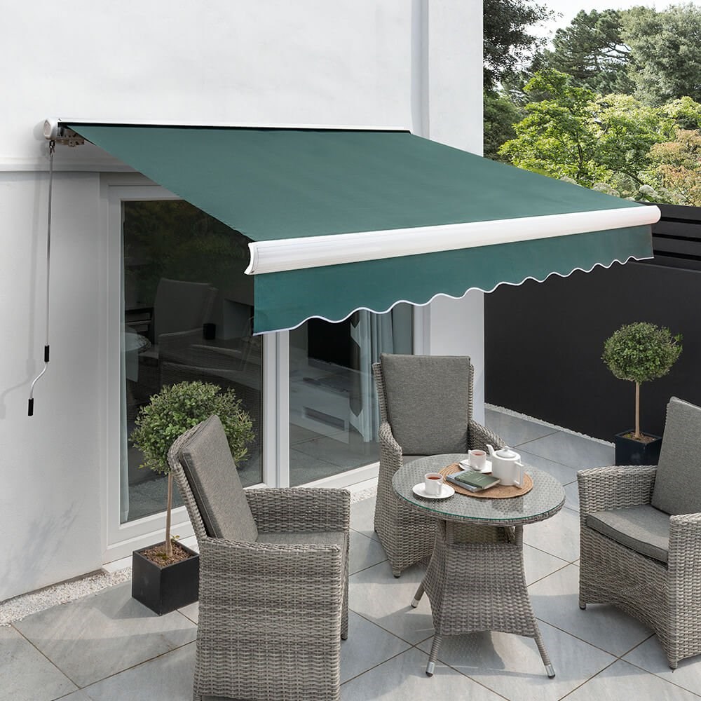 Full Cassette Manual Awning | Plain Green
