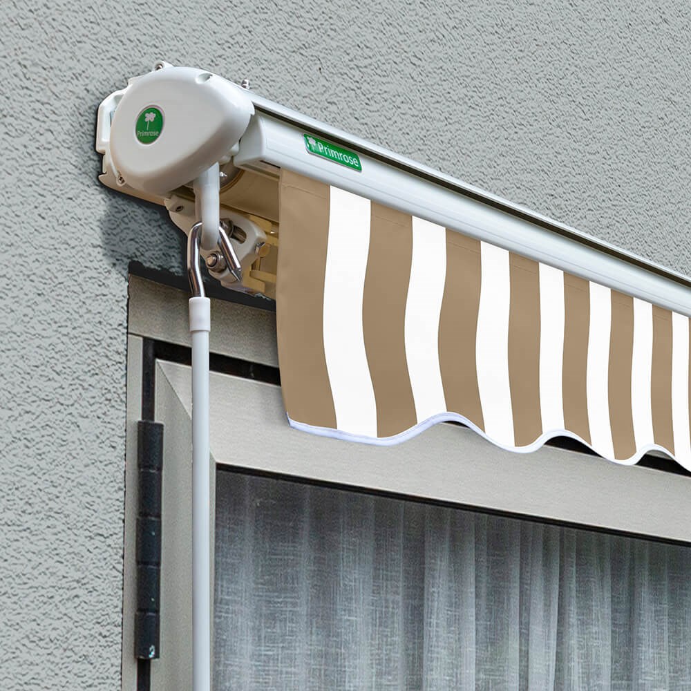 Half Cassette Electric Awning | Brown & White Stripe