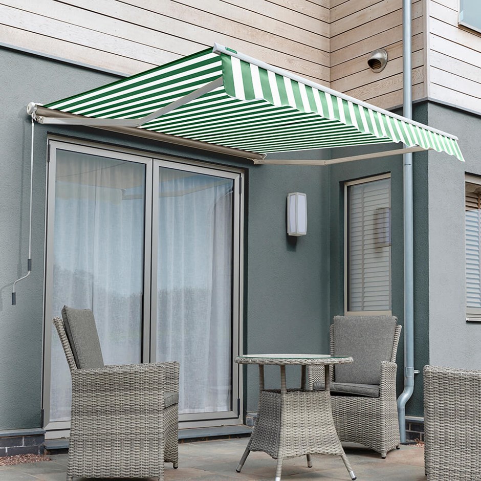 Half Cassette Electric Awning | Green & White Stripe