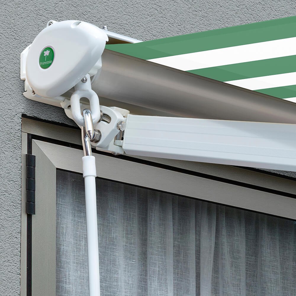 Half Cassette Electric Awning | Green & White Stripe