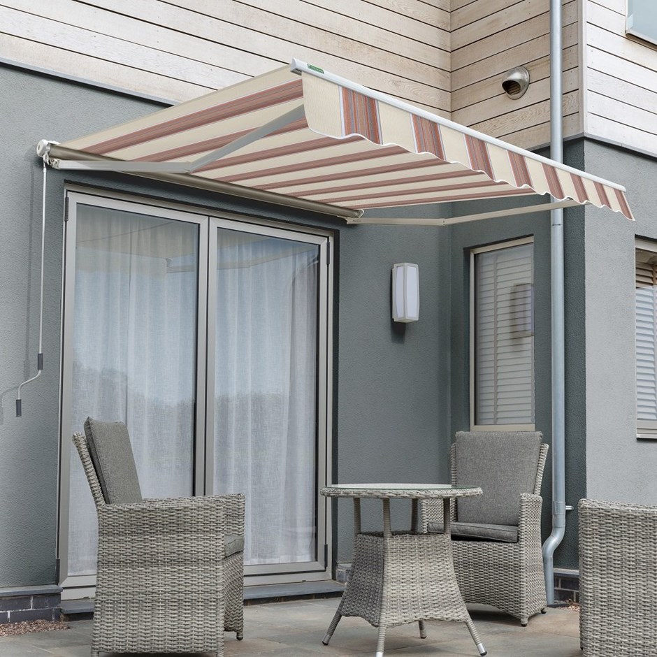 Half Cassette Electric Awning | Yellow Stripe
