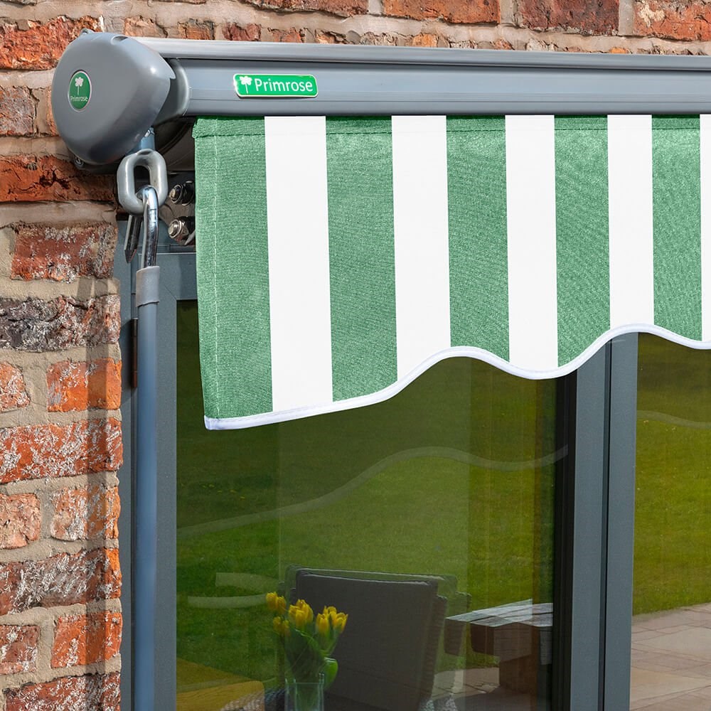 Half Cassette Electric Awning (Charcoal Cassette) | Green & White Stripe