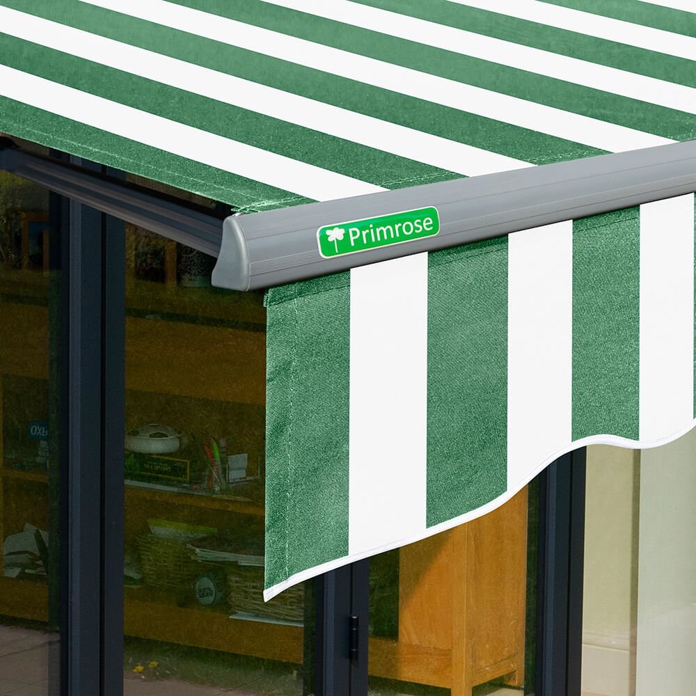 Half Cassette Electric Awning (Charcoal Cassette) | Green & White Stripe