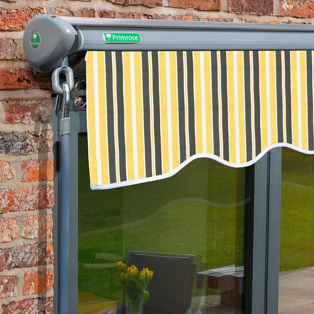 Half Cassette Electric Awning (Charcoal Cassette) | Yellow & Grey Stripe
