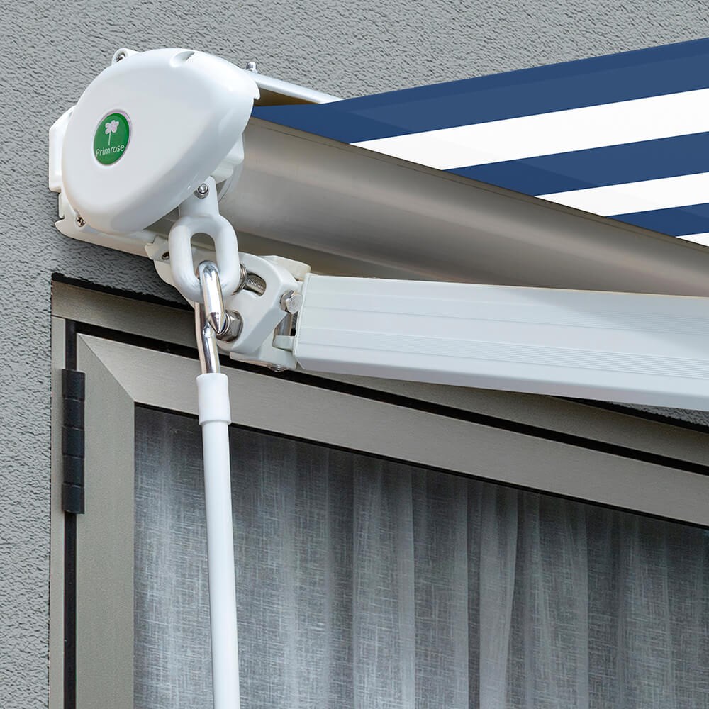 Half Cassette Electric Patio Awning | Blue & White Stripe